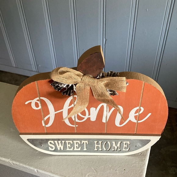 NWT HOME SWEET HOME Slatted Solid Wood & Galvanized Pumpkin Decor Sign 🍁s & Bow - Picture 11 of 17